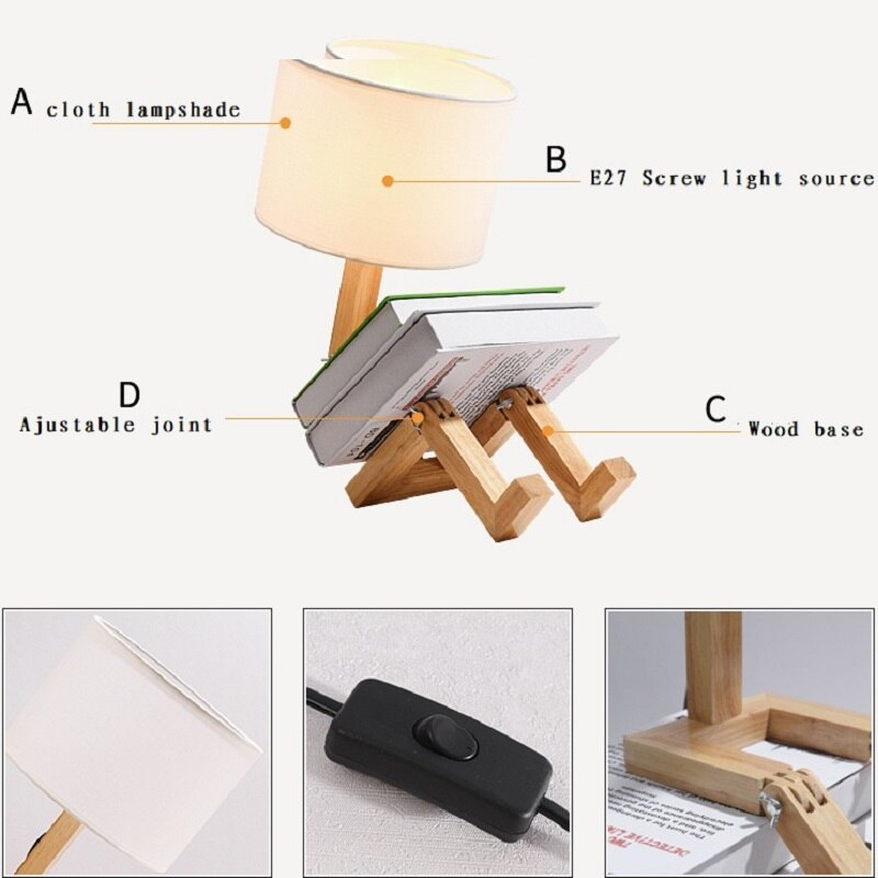 Wooden Robot Shape Lamp